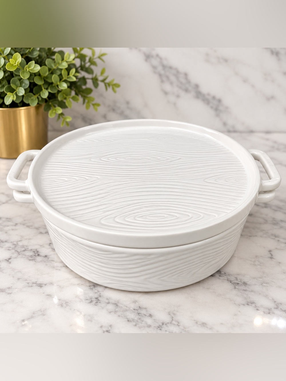 Temptations Woodland 3.5-qt Casserole with Deep Dish Lid in White